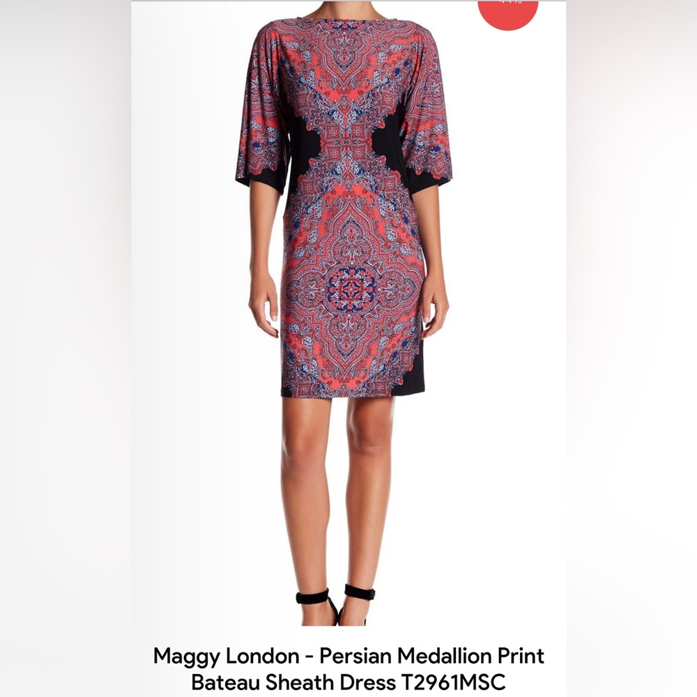 London Times Paisley Shift Dress 3/4 Sleeve